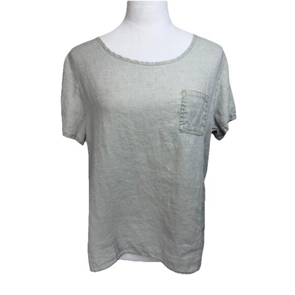 C & C California Women's 100% Linen Top Sz M Grayish Green Short Sleeve - Picture 1 of 11
